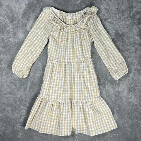 J. Crew Dress Womens 2 Seersucker Ruffle Gingham Modest Neutral Boho Prairie - Picture 4 of 11